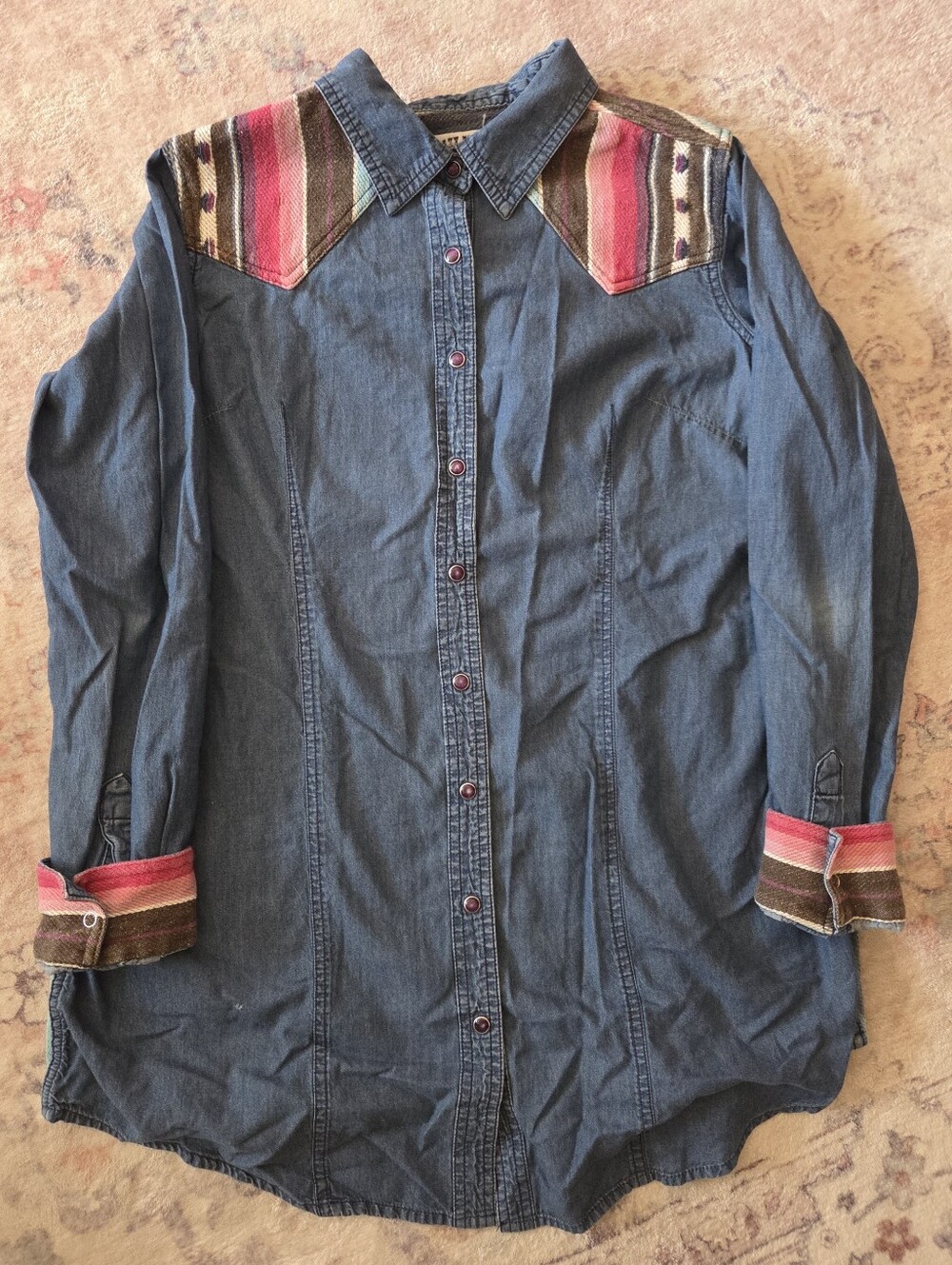 Crazy Train Southwestern Serape Denim Button Down Shirt - Size Large​